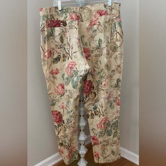 Vintage Lauren Ralph Lauren 100% Linen Khaki Floral High Waist Pants Size 14/16 - Picture 7 of 13